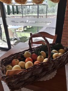 塔尔奎尼亚切利诺卢波农场乡村民宿的坐在桌子上的一篮苹果