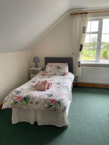 BallinamuckHillside House - Ringfort的一间卧室配有一张带花卉床罩的床
