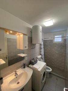 斯普利特ANA的一间带水槽、卫生间和镜子的浴室