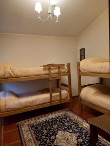 维拉亚尼扎卡特Casa de campo El Zoki的一间设有两张双层床和地毯的房间
