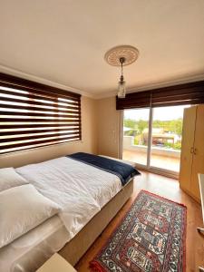 达拉曼VİLLA DALAMAN的一间卧室设有一张床和一个大窗户