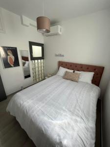 雅典Tiffany's apartments -2' walk from Metro的一间卧室配有一张带白色床单的大床