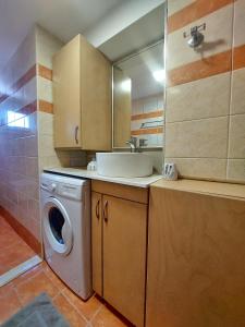 海若克利欧MAXIM APARTMENT的厨房配有洗衣机和水槽