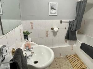 佩尼库克Navaar House Hotel的浴室配有盥洗盆和浴缸。