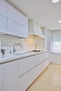 科尔多瓦Albéniz的白色的厨房配有白色橱柜和水槽