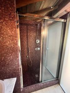 萨索马可尼Borgo Storico Il Casetto的浴室里设有玻璃门淋浴