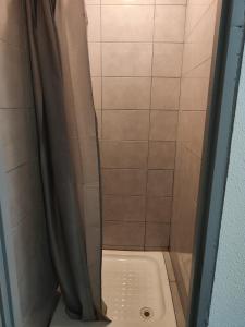 珀套特科姆博特Hôtel Les 4 Chênes的浴室内配有淋浴帘。