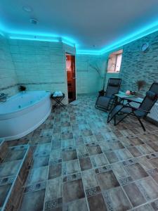 赫拉尼采奥斯特拉凡卡膳食公寓的带浴缸、椅子和桌子的浴室
