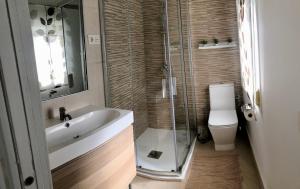 多列毛利诺斯Apartamentos MareaBeach的一间带水槽、淋浴和卫生间的浴室