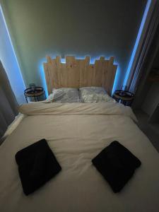 泰尔地区罗谢福尔Studio - 19的一张大床,上面有两个黑色枕头