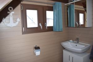 拉斯特Chalet im See- Nr 44的一间带水槽、卫生间和镜子的浴室