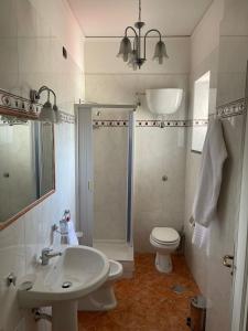 泰卡斯Hotel il Rosone的一间带水槽、卫生间和淋浴的浴室