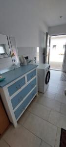 MörlenbachUrlaub im Bauwagen的厨房配有洗衣机和洗衣机。