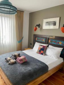伊斯坦布尔Heristage Istanbul的一间卧室配有一张带两个枕头的床