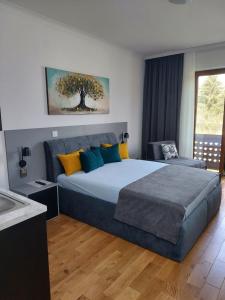 帕利克Guest House Vila Lujza的一间卧室设有一张大床和一个水槽