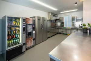 庞特维德拉Bulezen Urban Hostel的一个带不锈钢冰箱的大厨房