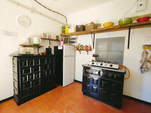 特格斯特Free Canari - Los Alamos 8的厨房配有黑白炉灶和冰箱。