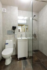 布尔加斯Стаи за гости ПИРОТСКА 39的浴室配有卫生间、盥洗盆和淋浴。