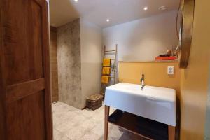 尼温迪普Landelijk gelegen appartement met eigen ingang的客房内的白色盥洗盆浴室