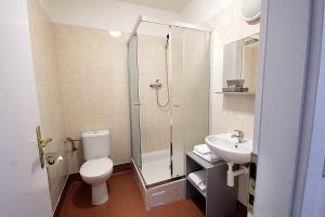 布拉格哲拉塔瓦哈酒店的带淋浴、卫生间和盥洗盆的浴室