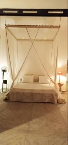 马哈赞加Cytyz Appart Hôtel的一间卧室配有一张带蚊帐的床