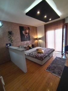 弗尔尼亚奇卡矿泉镇BG apartman的一间卧室设有一张大床和一个大窗户