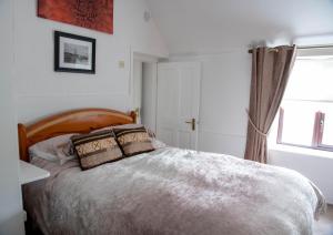 巴利海吉Sheila's Cottage Ballyheigue的一间卧室设有一张大床和一个窗户。