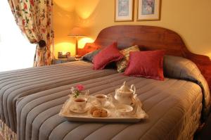 比勒陀利亚Elonda B&B的一张带茶具托盘的床
