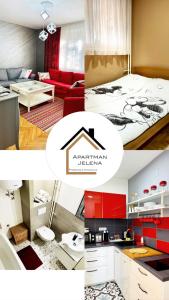斯雷姆斯卡米特罗维察Apartman Jelena的厨房和客厅的照片拼合在一起
