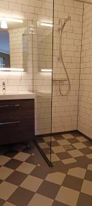 奥门Rembrandthuis的带淋浴和盥洗盆的浴室
