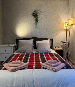 安纳马斯Le Clos du Chateau Rouge 3* avec Parking securisé的一间卧室配有带毛巾的床