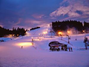 拉布雷斯Ma Montagne Chic 2的一群人晚上在滑雪场上