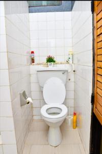 乌昆达Mavericks Convenient Cozy Loft in Diani's CBD的浴室位于隔间内,设有白色卫生间。
