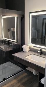 马德拉斯Bunk House的一间带水槽和两面镜子的浴室