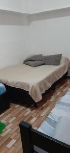 里约热内卢Quarto Suite na Gavea的铺有木地板的客房内一张大床