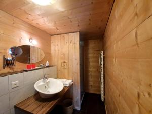 圣安特尼恩Sonja's Michelshof的一间带水槽和木墙的浴室