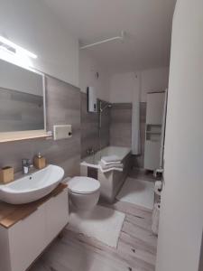 恩斯河谷艾根Apartment Renata Irdning Pichlarn的浴室配有盥洗盆、卫生间和浴缸。