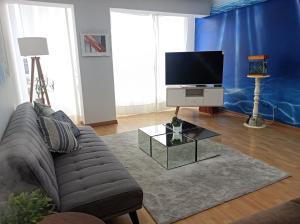 利马Miraflores View的带沙发和平面电视的客厅