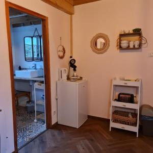 LicquesLa Longère d'Ecottes的厨房配有水槽、冰箱和镜子