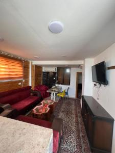 杰拉什Elegant housing的客厅配有红色沙发和电视