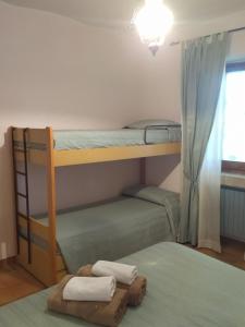 IelsiAgriturismo Masseria Testa Ciruglio的一间卧室设有两张双层床和一扇窗户。