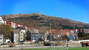 卑尔根Ibsens的山城,以房屋为背景