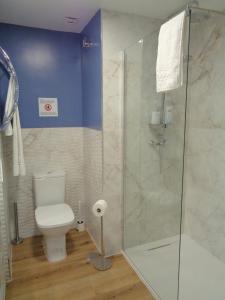 福恩吉罗拉Villa MyRuedo的一间带卫生间和玻璃淋浴间的浴室