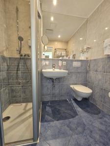 奥斯特巴德·哥伦Alexa Hotel的一间带水槽、淋浴和卫生间的浴室