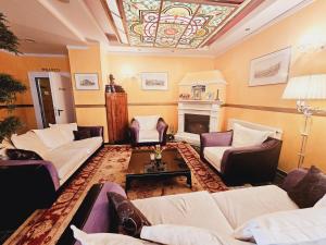 奥斯特巴德·哥伦Alexa Hotel的带沙发和彩色玻璃天花板的客厅