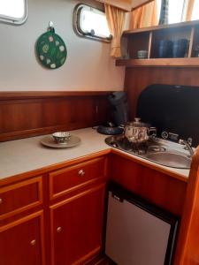 阿姆斯特丹Motor Yacht Amazone的厨房配有炉灶和水槽