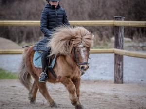 卡尔斯克鲁纳Holiday home KARLSKRONA IV的雨中骑马的年轻女孩