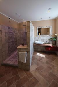 韦尔切利Tenuta Aranuova的带浴缸、水槽和镜子的浴室