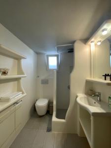 阿达玛斯阿格罗斯一室公寓的白色的浴室设有卫生间和水槽。