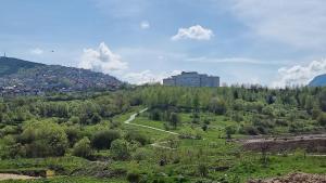 萨拉热窝Aya apartment Sarajevo的享有树木和道路的山丘美景